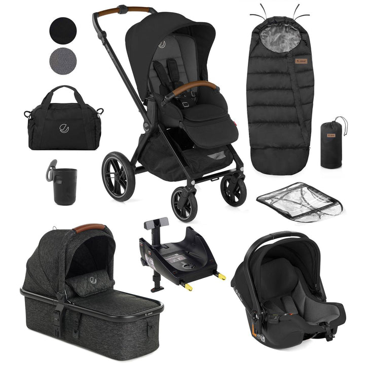 Jane Muum Pro + Micro Pro + Koos iSize R1 - 10 Piece Travel System Bundle, Cold Black