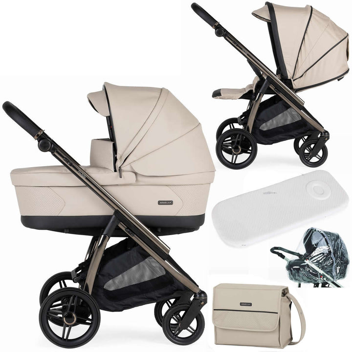 Bebecar Flowy Duo 2 in 1 Pram + Raincover & FREE Bag, Beige / Fume