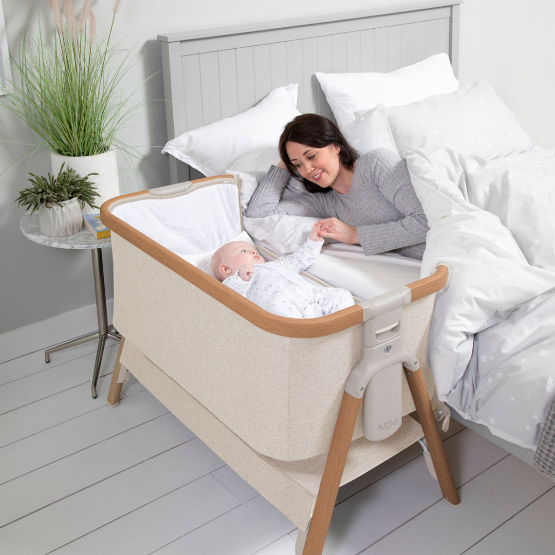 Tutti Bambini CoZee Bedside Crib - Scandinavian Walnut & Ecru