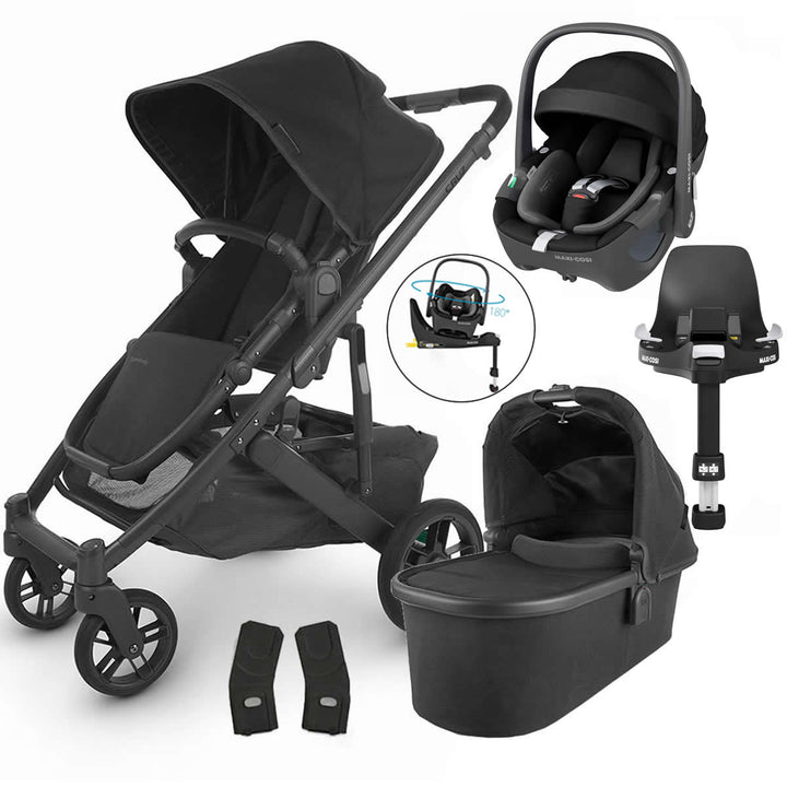 Uppababy CRUZ V2 Pushchair + Carrycot + Pebble 360 + Base Travel System, Jake Black