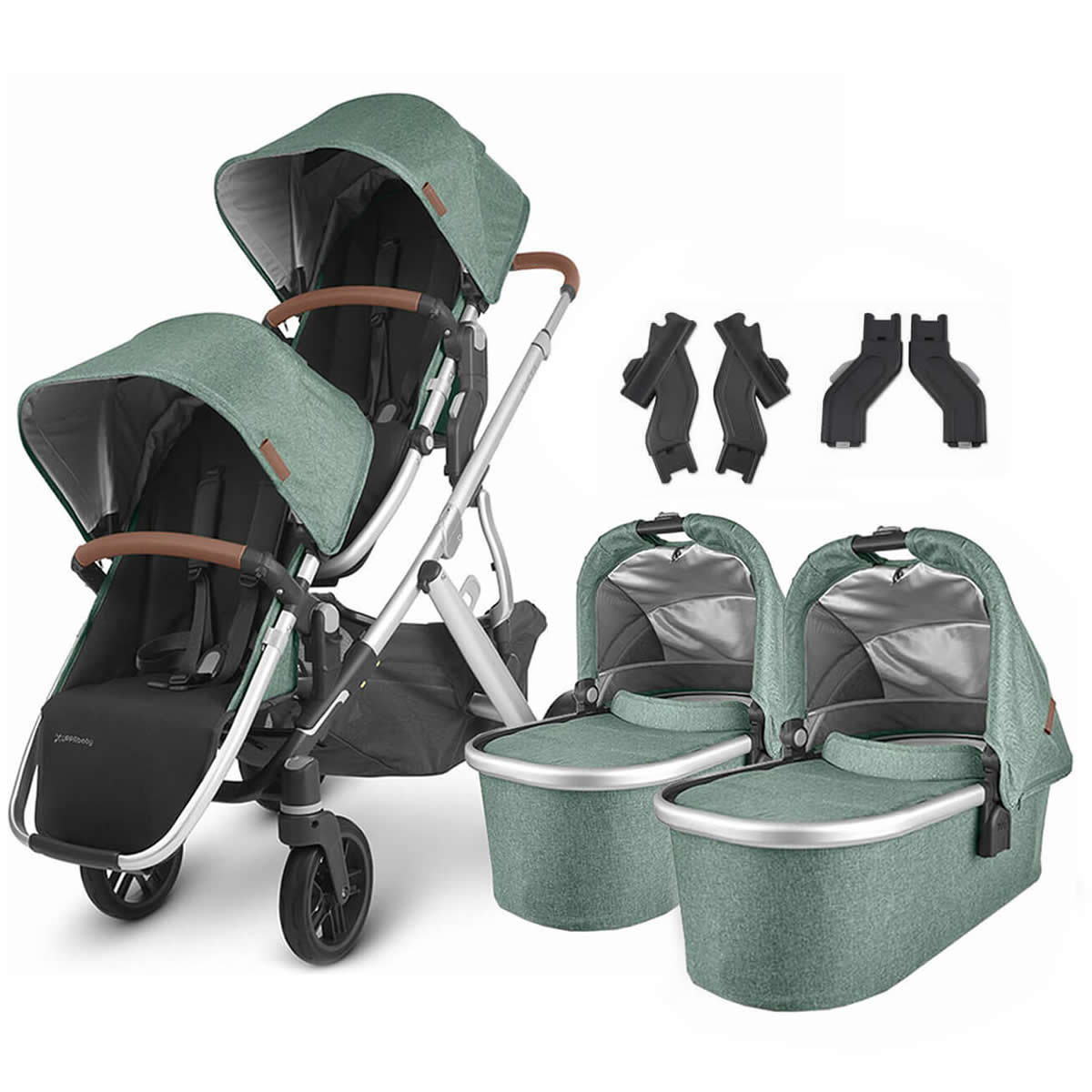 Uppababy VISTA V2 Twin Tandem Pushchair Emmett Sage Green Melange Trendy Baby