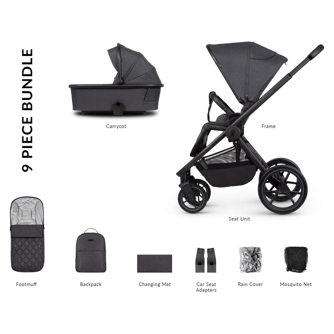 Venicci Tinum Edge 2 in 1 Pram Bundle, Charcoal