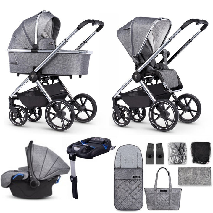 Venicci Tinum 2.0, 3 in 1 Travel System Bundle + Isofix Base - Rock Graphite