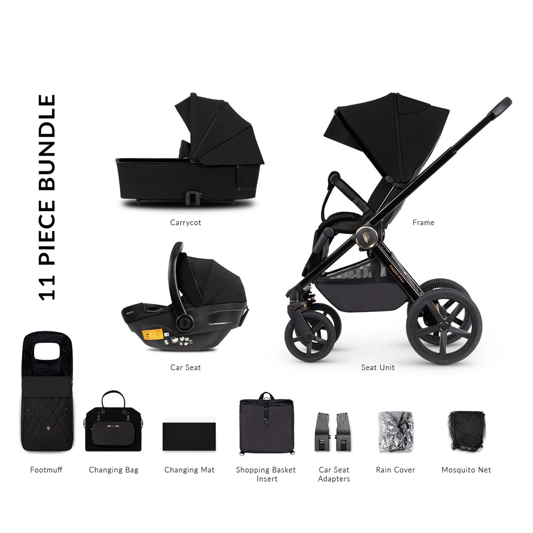 Venicci Upline 3 in 1 Travel System Bundle, All Black