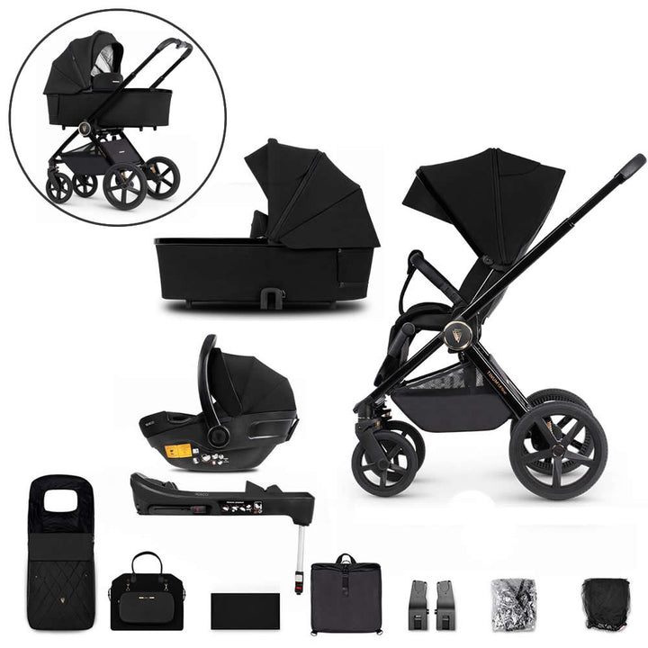 Venicci Upline 3 in 1 + Base - The Complete Travel System Bundle, All Black