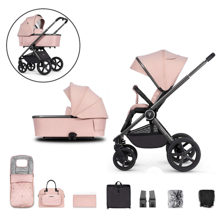 Venicci Upline 2 in 1 Pram - 10 Piece Bundle, Misty Rose