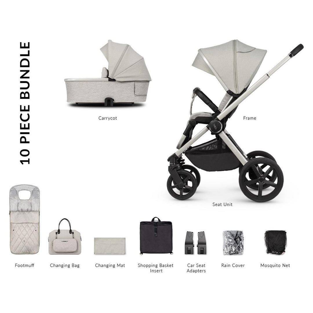 Venicci Upline 2 in 1 Pram - 10 Piece Bundle, Moonstone