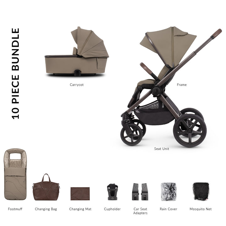 Venicci Upline SE 2 in 1 Pram - 10 Piece Bundle, Powder