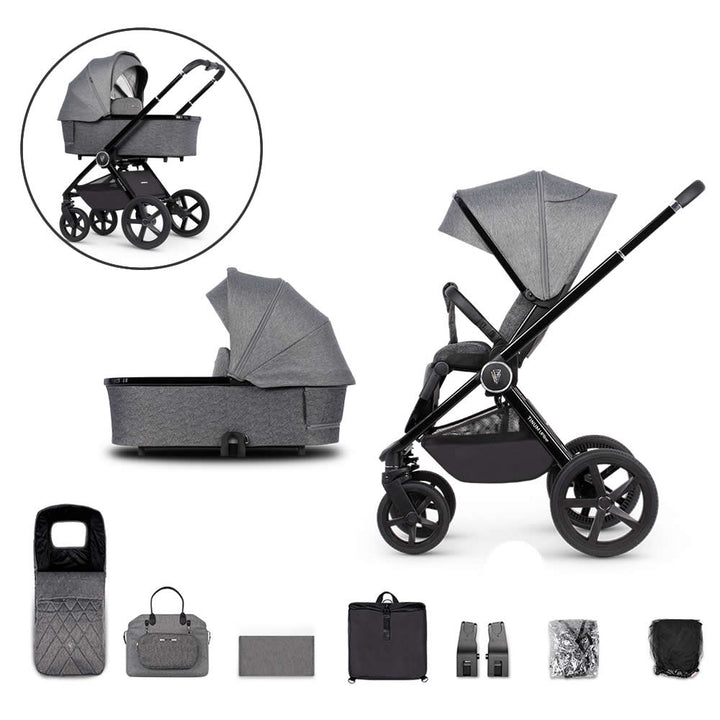 Venicci Upline 2 in 1 Pram - 10 Piece Bundle, Slate Grey