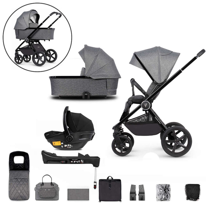 Venicci Upline 3 in 1 + Base - The Complete Travel System Bundle, Slate Grey