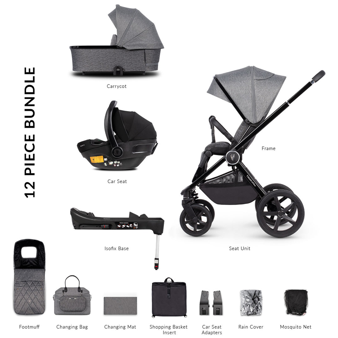 Venicci Upline 3 in 1 + Base - The Complete Travel System Bundle, Slate Grey