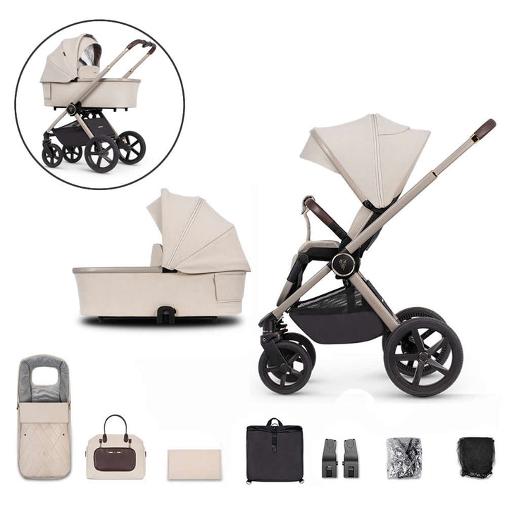 Venicci Upline 2 in 1 Pram - 10 Piece Bundle, Stone Beige