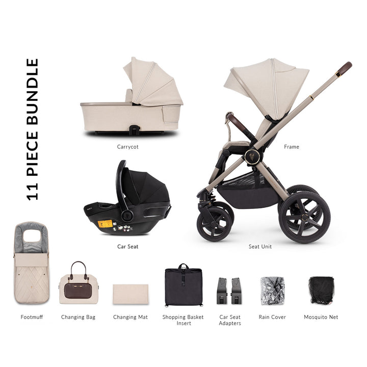 Venicci Upline 3 in 1 Travel System Bundle, Stone Beige